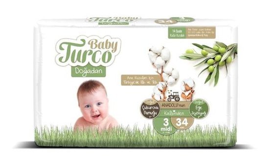 Baby Turco Doğadan 3 Numara Bantlı Bebek Bezi 34'lü