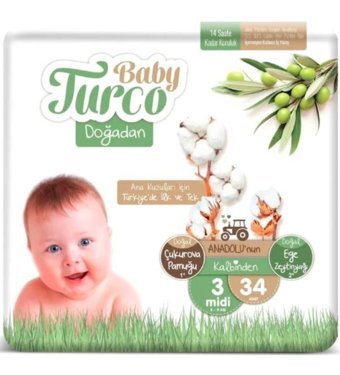 Baby Turco Doğadan 3 Numara Bantlı Bebek Bezi 34'lü