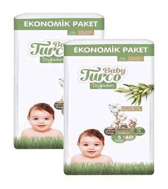 Baby Turco Doğadan 5 Numara Bantlı Bebek Bezi 2x40'lı
