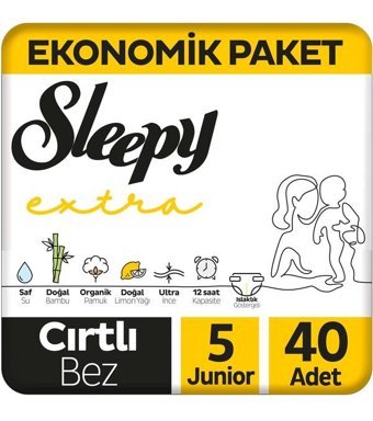 Sleepy Extra 5 Numara Bantlı Bebek Bezi 40'lı