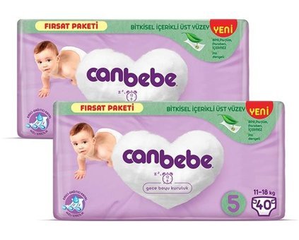 Canbebe 5 Numara Bantlı Bebek Bezi 2x40'lı