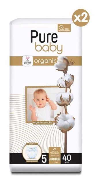 Pure Baby Organik 5 Numara Organik Bantlı Bebek Bezi 80'li
