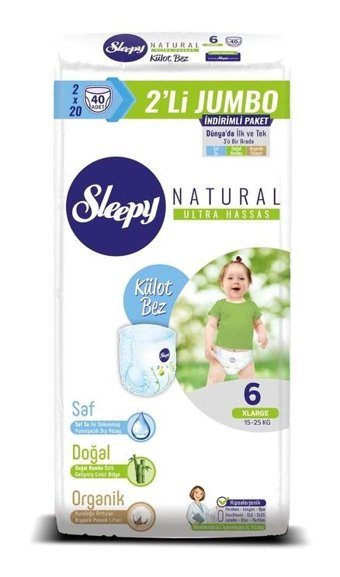Sleepy Natural 6 Numara Külot Bebek Bezi 2x40'lı