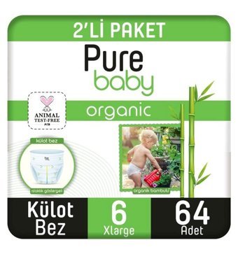 Pure Baby Organik 6 Numara Organik Külot Bebek Bezi 2x32'li
