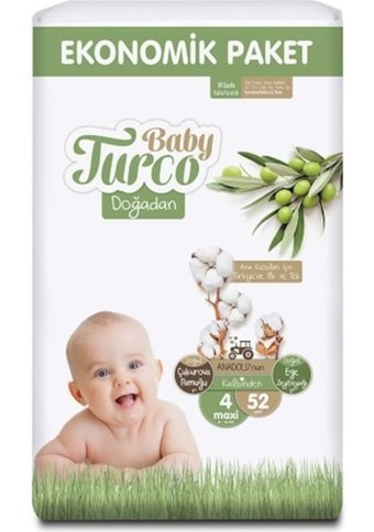 Baby Turco Doğadan 4 Numara Bantlı Bebek Bezi 52'li