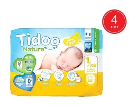 Tidoo Nature 1 Numara Organik Bantlı Bebek Bezi 4x26'lı