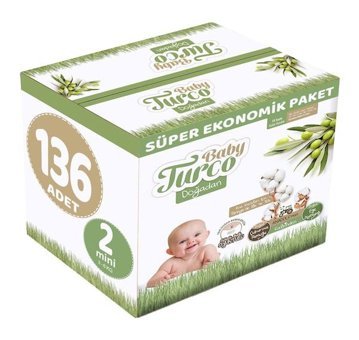Baby Turco Doğadan 2 Numara Bantlı Bebek Bezi 136'lı