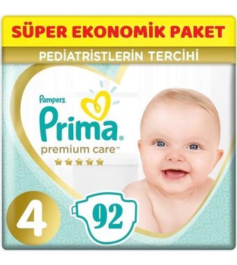 Prima Premium Care 4 Numara Bantlı Bebek Bezi 92'li