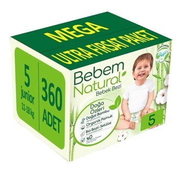 Bebem Natural 5 Numara Bantlı Bebek Bezi 360'lı