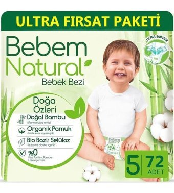 Bebem Natural 5 Numara Bantlı Bebek Bezi 360'lı