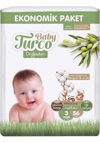 Baby Turco Doğadan 3 Numara Bantlı Bebek Bezi 56'lı