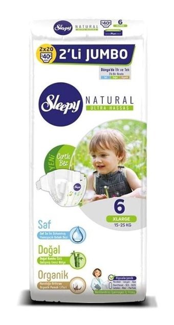 Sleepy Natural 6 Numara Bantlı Bebek Bezi 2x40'lı