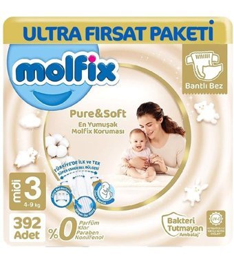 Molfix Pure Soft 3 Numara Bantlı Bebek Bezi 4x98'li