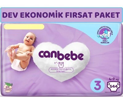Canbebe 3 Numara Bantlı Bebek Bezi 544'lü