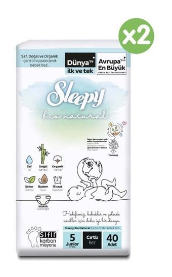 Sleepy Bio Natural 5 Numara Bantlı Bebek Bezi 80'li