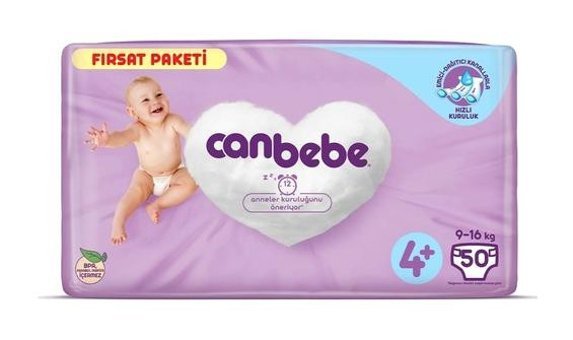 Canbebe 4+ Numara Bantlı Bebek Bezi 50'li