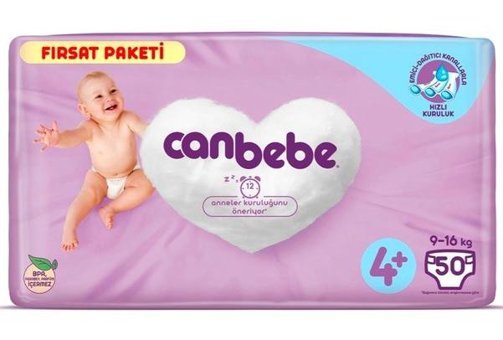Canbebe 4+ Numara Bantlı Bebek Bezi 50'li