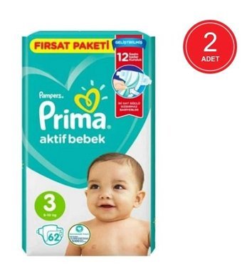 Prima Pampers 3 Numara Bantlı Bebek Bezi 2x62'li