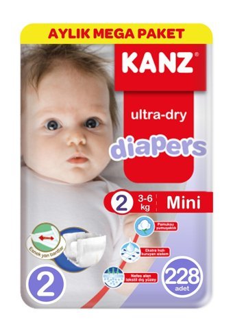Kanz Diapers 2 Numara Bantlı Bebek Bezi 228'li