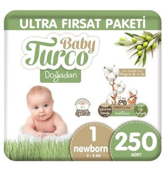 Baby Turco Doğadan 1 Numara Bantlı Bebek Bezi 250'li