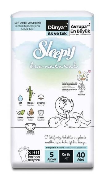 Sleepy Bio Natural 5 Numara Bantlı Bebek Bezi 40'lı