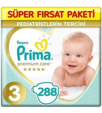 Prima Premium Care 3 Numara Bantlı Bebek Bezi 3x96'lı