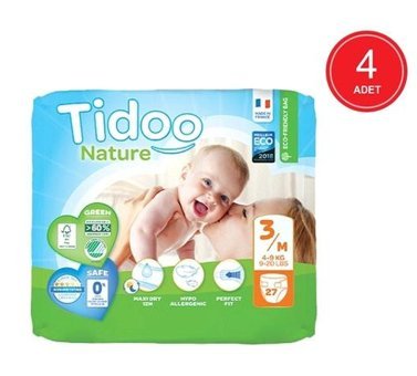 Tidoo Nature 3 Numara Organik Bantlı Bebek Bezi 4x27'li