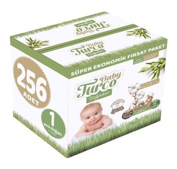 Baby Turco Doğadan 1 Numara Bantlı Bebek Bezi 256'lı