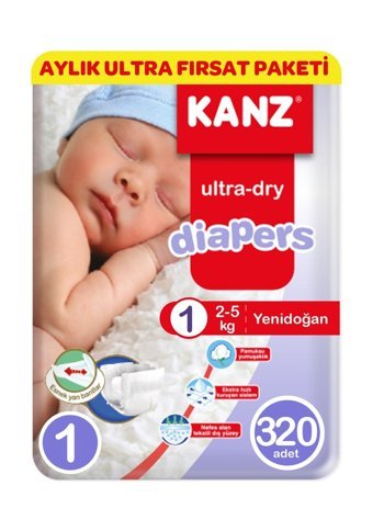 Kanz Diapers 1 Numara Bantlı Bebek Bezi 320'li