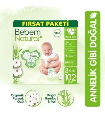 Bebem Natural 3 Numara Bantlı Bebek Bezi 102'li