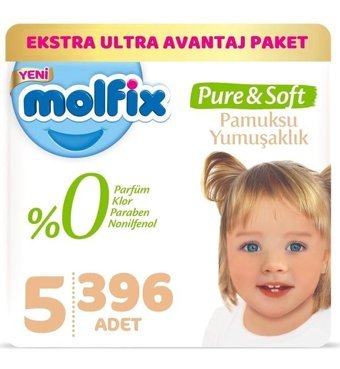 Molfix Pure Soft 5 Numara Bantlı Bebek Bezi 396'lı