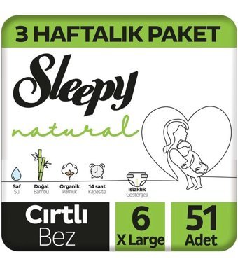 Sleepy Natural 6 Numara Bantlı Bebek Bezi 51'li