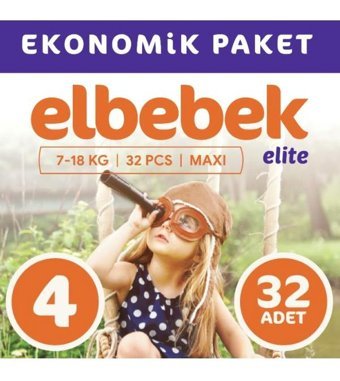 Elbebek Elite 4 Numara Bantlı Bebek Bezi 32'li