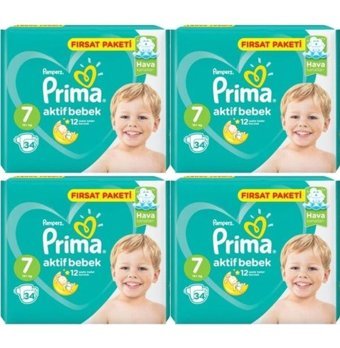 Prima Pampers 7 Numara Bantlı Bebek Bezi 4x34'lü