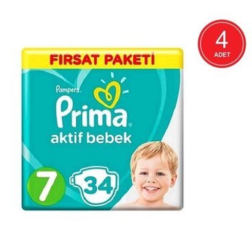Prima Pampers 7 Numara Bantlı Bebek Bezi 4x34'lü