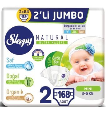 Sleepy Natural 2 Numara Bantlı Bebek Bezi 168'li