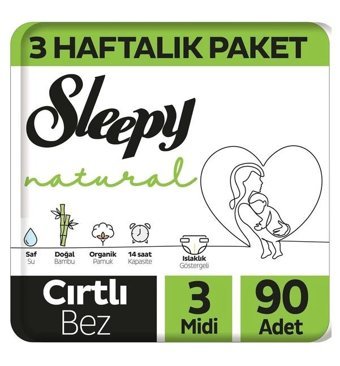 Sleepy Natural 3 Numara Bantlı Bebek Bezi 90'lı