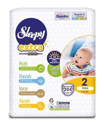 Sleepy Extra 2 Numara Bantlı Bebek Bezi 204'lü