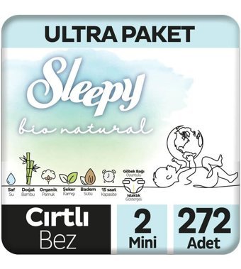 Sleepy Bio Natural 2 Numara Bantlı Bebek Bezi 272'li