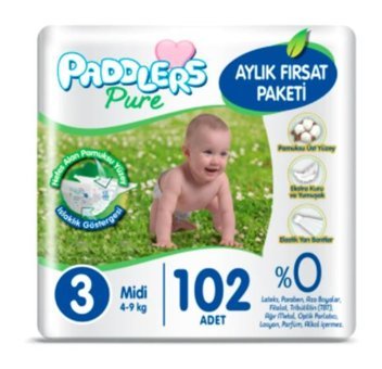 Paddlers Pure 3 Numara Bantlı Bebek Bezi 102'li