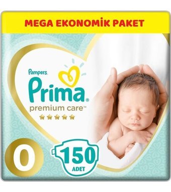 Prima Premium Care 0 Numara Bantlı Bebek Bezi 150'li