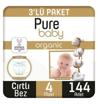 Pure Baby Organik 4 Numara Organik Bantlı Bebek Bezi 144'lü