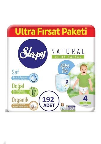Sleepy Natural 4 Numara Külot Bebek Bezi 192'li