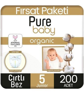 Pure Baby Organik 5 Numara Organik Bantlı Bebek Bezi 5x40'lı