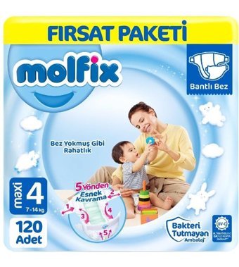 Molfix 4 Numara Bantlı Bebek Bezi 2x60'lı