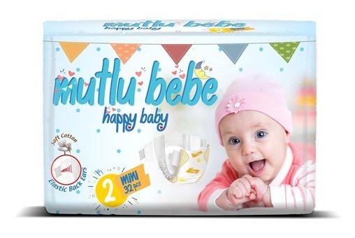 Mutlu Bebe Mini 2 Numara Organik Cırtlı Bebek Bezi 32 Adet