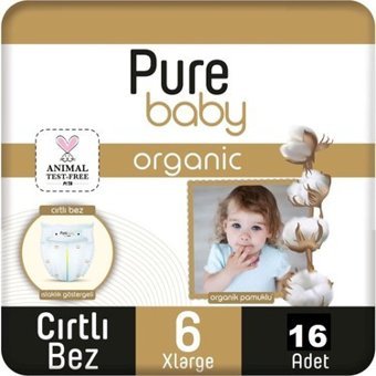 Pure Baby 6 Numara Organik Cırtlı Bebek Bezi 16 Adet