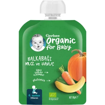 Gerber Tahılsız Glutensiz Organik Bal Kabaklı Havuzlu Muzlu Kaşık Maması 90 gr