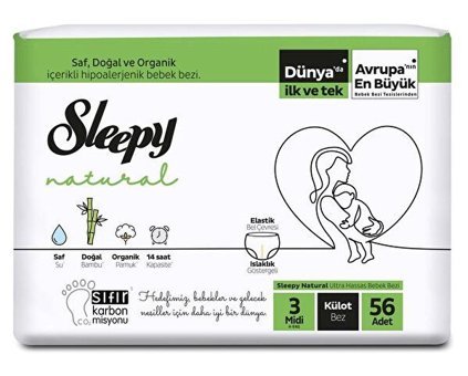 Sleepy Natural 3 Numara Organik Külot Bebek Bezi 56 Adet