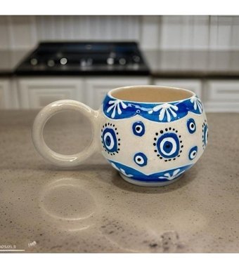 İlbay Çini Takı İlbay Seramik Ece Kupa Bardak Mug Mavi Nazar